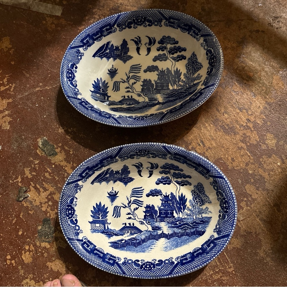 Blue willow oval platter farmhouse traditional look Japen made